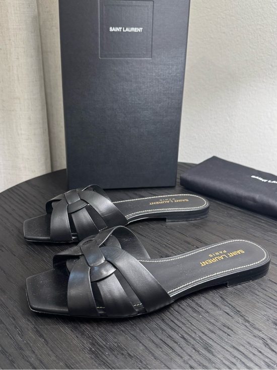 Saint Laurent Shoes - Saint Laurent YSL Tribute Nu Pieds Sandals Leather Black 37.5